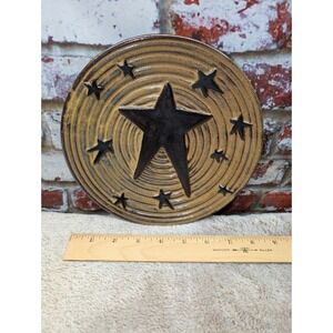 Honey and Me Primitive Pottery Plate Brown Tan Star Celestial Folk Art 8 Inch